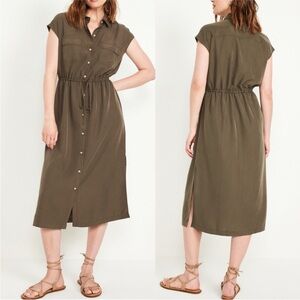 Old Navy Waist Defined Utility Midi Shirt Dress